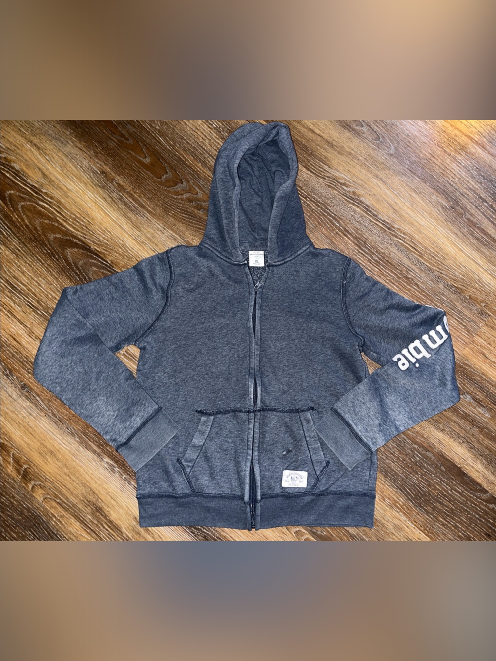 Abercrombie & Fitch Bluish Gray Zip-Up Hoodie with White Sleeve Logo Sz XL
